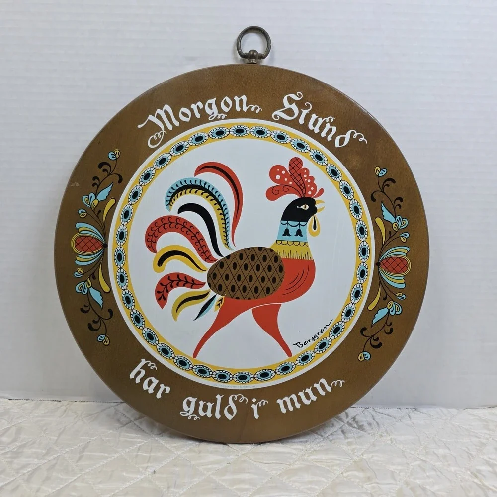 Vintage 1963 Berggren Trayner Wood Plaque Morgon Stund Bread‎ Board Farmhouse